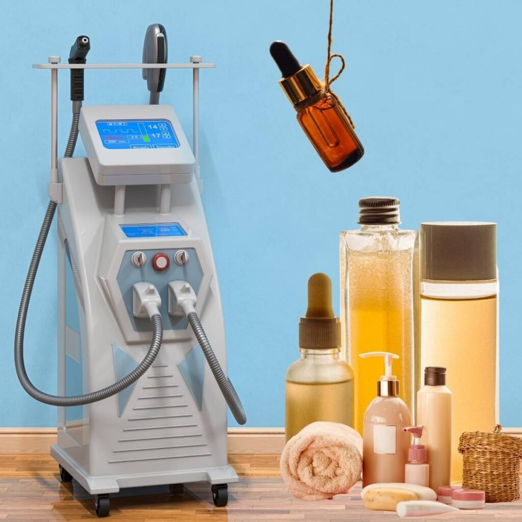 Leading Aesthetic Brands Partnering with FAMCE Corporate representatives showcasing aesthetic lasers, skincare devices, and branded product displays